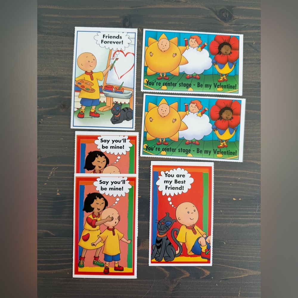 6 x vintage Caillou valentines cards